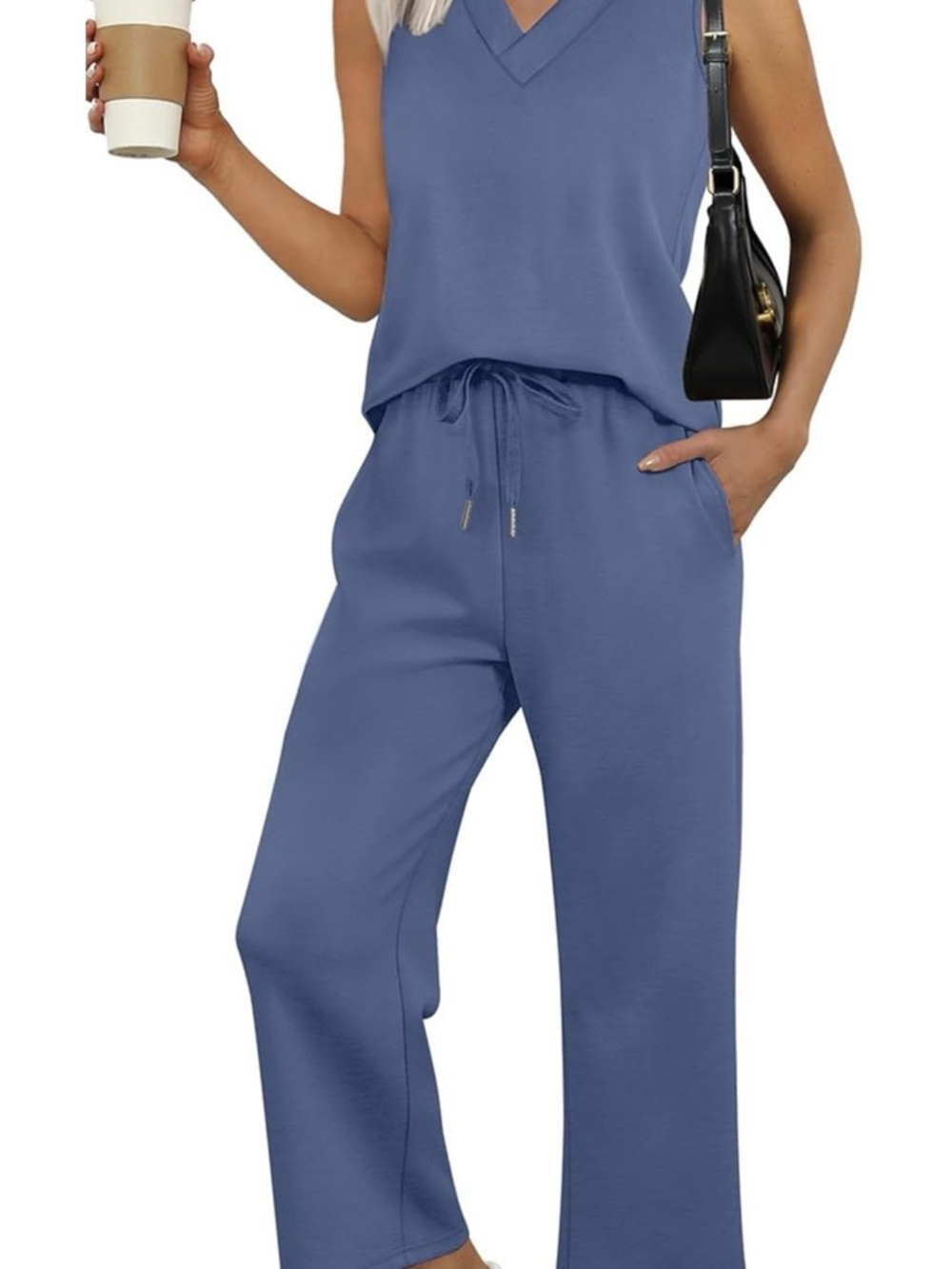 Women's Periwinkle Blue Sleeveless Track Tank Top and Pants